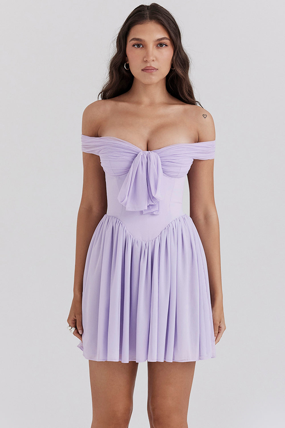 Soleil Orchid Off Shoulder Mini Dress