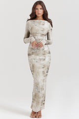 Lanetta Pale Sage Print Maxi Dress