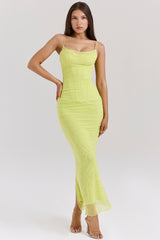 Nalini Acid Lime Corset Maxi Dress