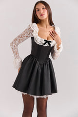 Cleora Black Lace Ruffle Mini Dress - SALE