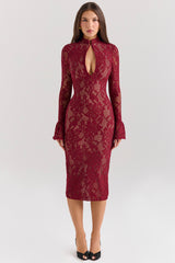 Pierette Berry Lace Midi Dress