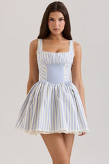 Liesl Blue Striped Pintucked Mini Dress