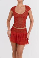 Mistress Rocks Red Rose Lace Mini Skirt - SALE