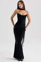 Cassidy Black Mesh Maxi Skirt with Fluted Hem