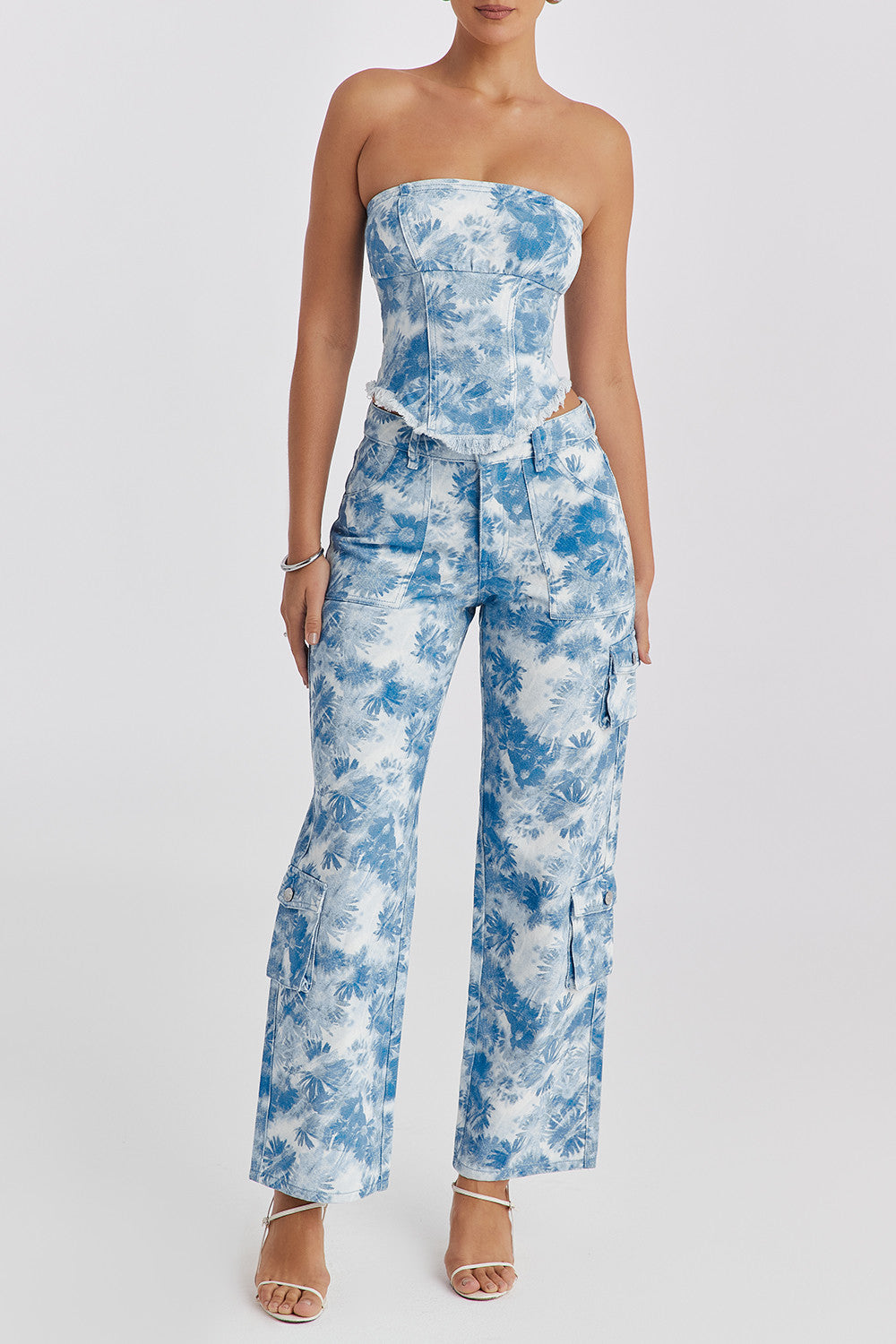 Mistress Rocks Blue Floral Print Cargo Jeans - SALE