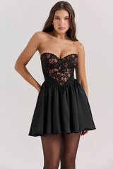 Jadore Black Lace and Satin Strapless Mini Dress