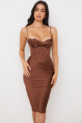 Myrna Chocolate Satin Corset Slip Dress