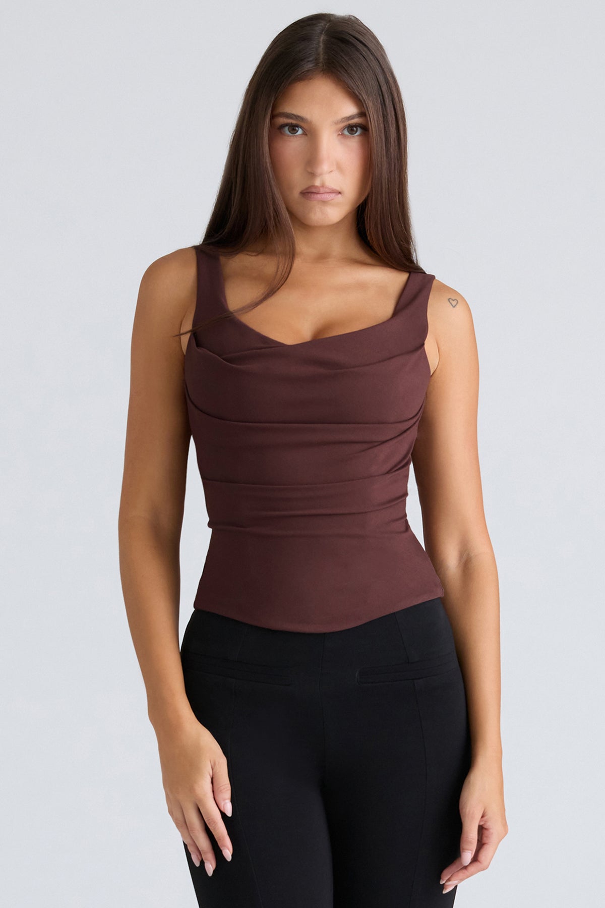 The Drape Neck Chocolate Corset Top