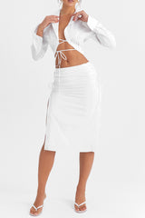 Mistress Rocks White Gathered Midi Skirt - SALE