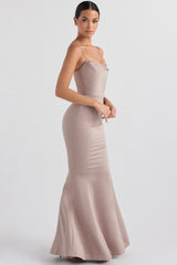 Violette Mushroom Satin Fishtail Gown