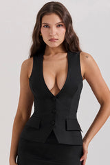 Juliet Black Sleeveless Tuxedo Top