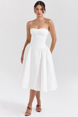 Georgiana White Cotton Strapless Midi Sundress
