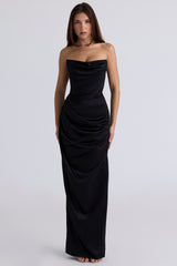 Adrienne Black Satin Strapless Corset Maxi