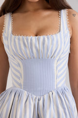 Liesl Blue Striped Pintucked Mini Dress