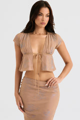 Maia Shimmer Cafe Au Lait Tie Front Top