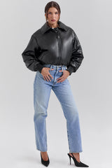 Sante Black Vegan Leather Bomber Jacket