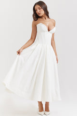 Lady White Strapless Midi Dress