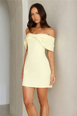 Face Card Off Shoulder Mini Dress Yellow