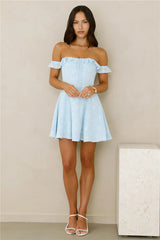 Lasting Impressions Off Shoulder Mini Dress Blue