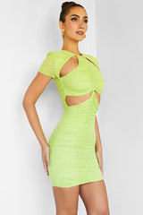 BeliefMistress Rocks  Lime Gathered Mesh Cutout Mini Dress - SALE