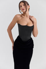Persephone Black Velvet Strapless Corset Maxi Dress