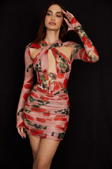 Adanna Rose Print Corset Mini Dress
