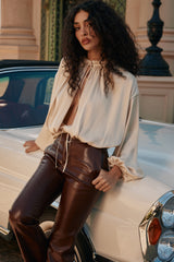 Talia Ecru Satin Open Front Blouse