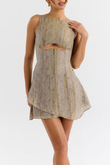 Mistress Rocks Printed Khaki Cutout Mini Dress - SALE