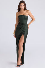 Carelle Emerald Satin Strapless Maxi Dress