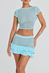 Mistress Rocks Seafoam Knit Ruffle Mini Skirt - SALE