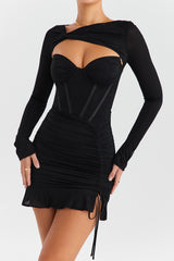 Mistress Rocks Black Mesh Long Sleeve Corset Dress - SALE