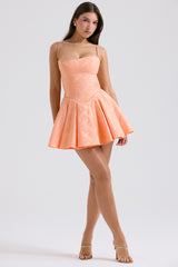 Rosalinda Peach Jacquard Mini Bow Gown