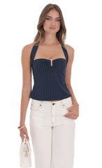 Halter Pinstripe Top In Navy