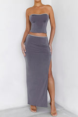Mistress Rocks Grey Crystal Trim Maxi Skirt - SALE