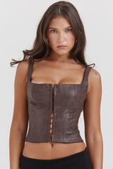 Pia Brown Vegan Leather Corset