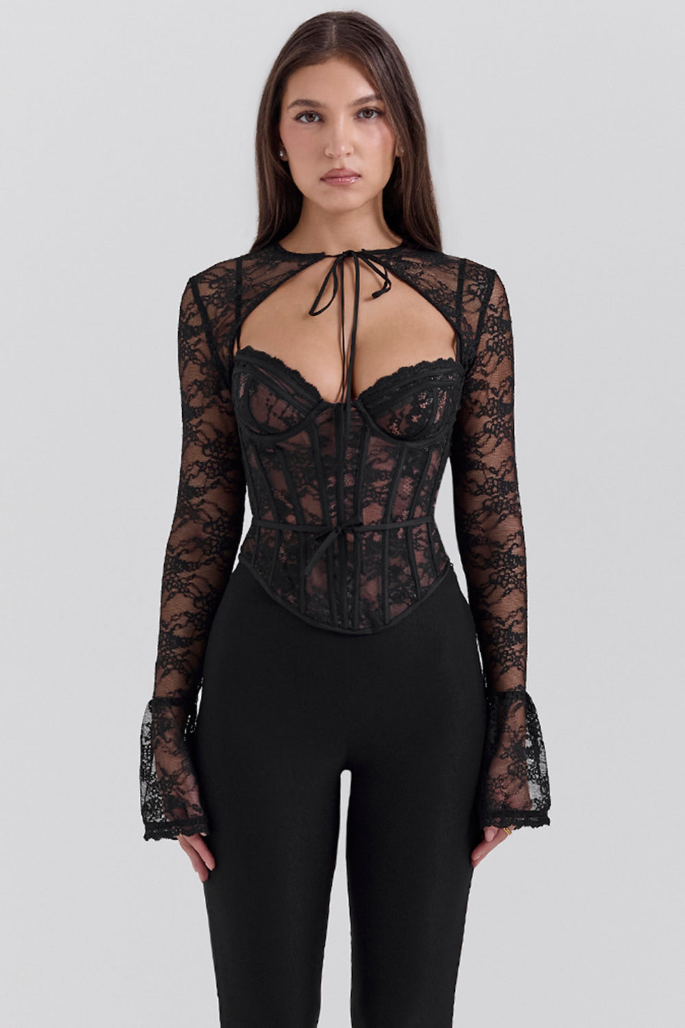 Lisette Black Lace Corset Top with Bolero