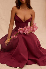 Lady Wine Strapless Midi Dress