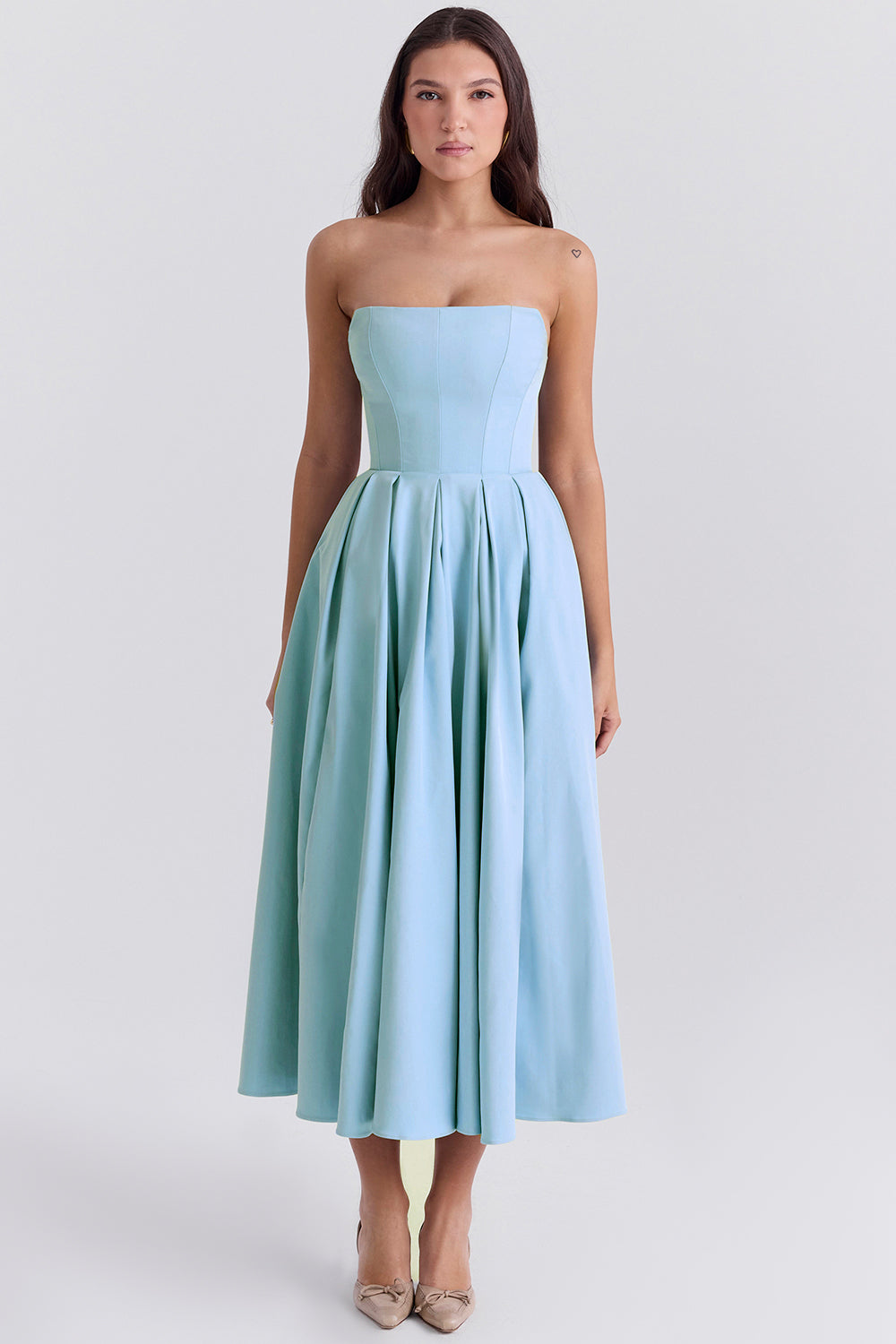 Audrey Tuscan Blue Strapless Midi Sundress