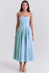 Audrey Tuscan Blue Strapless Midi Sundress