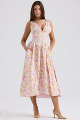 Emmelina Pink Meadow Print Cotton Corset Sundress