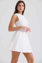 Claretta White Pleated Cotton Mini Dress