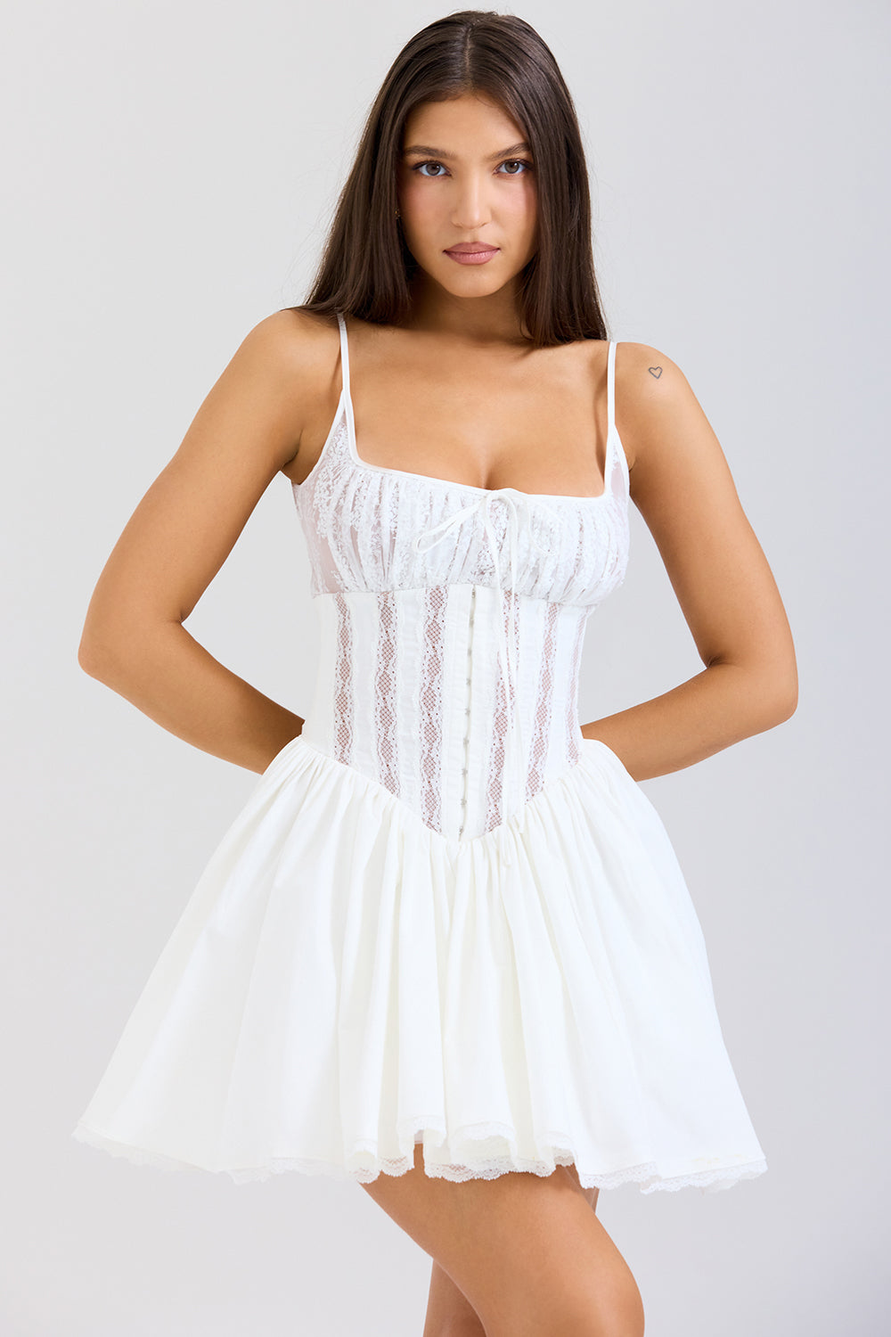 Rosaria White Cotton Corset Mini Dress
