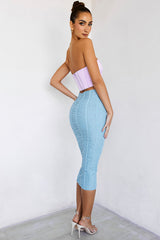 ArtisanMistress Rocks  Blue Ruched Midi Skirt - SALE