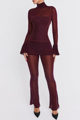 Mistress Rocks Dark Plum Sheer High Waist Trousers - SALE