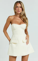 Alodia Mini Dress Boucle Strapless Tulip Skirt Dress in Cream