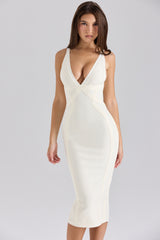 The Classic Ivory Midi Bandage Dress