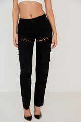 Breanna Black Lace Up Cargo Trousers