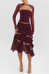 Mistress Rocks Black Cherry Embellished Midi Skirt - SALE