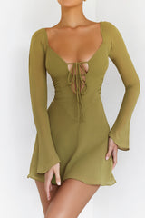 Mistress Rocks Olive Long Sleeve Cutout Mini Dress - SALE