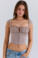 Anja Mocha Georgette Cap Sleeve Corset Top